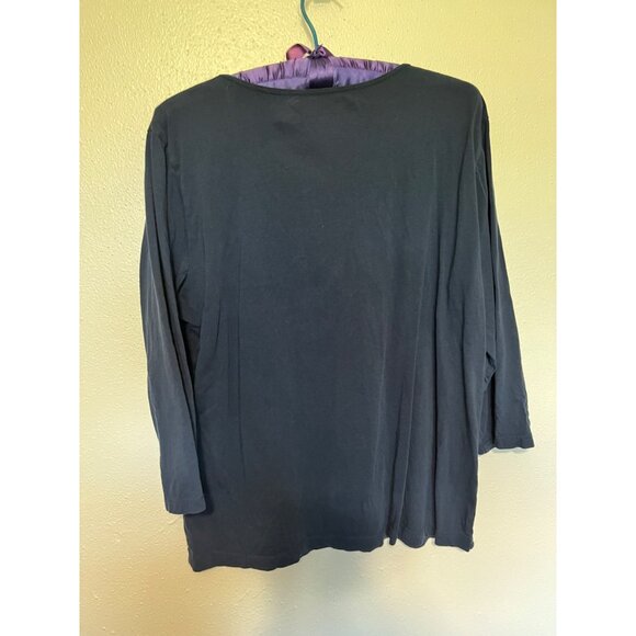 VanHuesen Knit Top Navy with Crochet Stripe in Front 3/4 Sleeves Womans Size XL - Picture 2 of 4